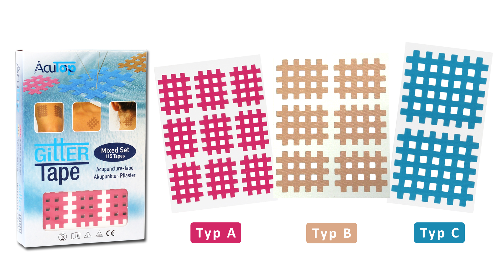 AcuTop - Gittertape / CrossTape - Mixed Set 115 stuks - Intertaping.nl